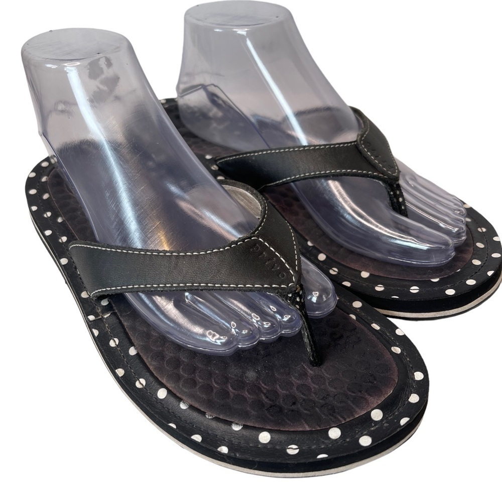 Privo Penny Black Polka Dot Leather Comfort Flip Flop Sandals Womens 10 Boho